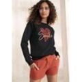 Sweatshirt LASCANA, Damen, Gr. 32/34, schwarz, Obermaterial: 60% Baumwolle, 40% Polyester, unifarben, bedruckt, casual, loose fit hüftlang, Rundhals, Langarm Rippbündchen, Sweatshirts, Loungehirt mit Herz-Leo-Druck, Loungewear