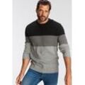 Rundhalspullover MAN'S WORLD, Herren, Gr. XL (56/58), bunt (schwarz, hellgrau, grau), Feinstrick, Obermaterial: 75% Baumwolle, 25% Polyacryl, casual, normal, Rundhals, Langarm Rippstrickbündchen, Pullover, mit Blockstreifen