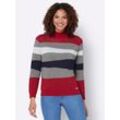 Stehkragenpullover CASUAL LOOKS "Pullover", Damen, Gr. 36, rot (grau, rot, gemustert), 64% Baumwolle, 36% Polyacryl, gemustert, mehrfarbig, gestreift, Langarm, Pullover