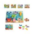 Tooky Toy 3D Kinder Holz-Puzzle Tiere, 8-teiliges Steckpuzzle, ab 12 Monaten dunkelblau