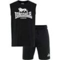 Sportanzug LONSDALE "ALLANTON", Herren, Gr. XXXL (58), schwarz-weiß (schwarz, weiß), Obermaterial: 60% Baumwolle, 40% Polyester, sportlich, Sportanzüge, Tank und Shorts Set