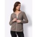 Strickjacke HEINE, Damen, Gr. 34, grau (taupe), 100% Baumwolle, unifarben, Langarm, Strickjacken