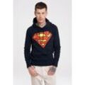 Kapuzensweatshirt LOGOSHIRT "DC – Superman Logo", Herren, Gr. S, blau (dunkelblau), 80% Baumwolle, 20% Polyester, unifarben, casual, normal, ohne Ausschnitt, Langarm, Sweatshirts, mit Superhelden-Print