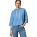 Sweatshirt ZERO "zero Sweatshirt mit Kapuze", Damen, Gr. L, blau (riviera), Sweatware, Obermaterial: 49% Polyester, 46% Viskose, 5% Elastan. Ärmelfutter: ohne Futter., unifarben, casual, figurumspielend hüftlang, 3/4-Ärmel weit, Sweatshirts, weiteres Detail