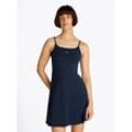 Skaterkleid TOMMY JEANS "TJW ESSENTIAL STRAP FLARE DRESS", Damen, Gr. L (40), N-Gr, blau (schwarz night navy), Jersey, Obermaterial: 89% Baumwolle, 11% Elasthan, unifarben, casual, ausgestellt kurz, Kleider, mit Logostickerei