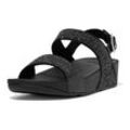 Keilsandalette FITFLOP "LULU GLITTER BACK-STRAP SANDALS", Damen, Gr. 39, schwarz (schwarz glitzer), Textil, Synthetik, modisch, Schuhe, Sommerschuh, Sandale, Keilabsatz, mit funkelnden Riemchen