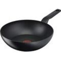 Wok TEFAL "Titanium Force Wok-Pfanne, Induktion, Ø 28 cm", schwarz, B:28,6cm H:10,1cm Ø:28cm, Pfannen, extra haltbare Antihaft-Beschichtung, Thermo Signal, tiefe Form