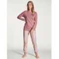 Pyjama CALIDA "Lovely Nights", Damen, Gr. S (40/42), rosa (rose bud), Single Jersey, Obermaterial: 100% Baumwolle, unifarben, gemustert, casual, comfort fit lang, Rundhals, Homewear-Sets, mit Rippbündchen an allen Abschlüssen