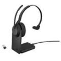 Jabra Evolve2 55 Link 380/390a MS Mono L Computer On Ear Headset Bluetooth® Mono Schwarz Noise Cancelling, Mikrofon-Rauschunterdrückung Headset, Mono