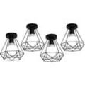 Axhup - Deckenleuchte Vintage Industri Diamant Deckenlampe mit Ø20cm Käfig Semi-Flush Mount Eisen Licht E27 Lampenfassung für Esszimmer Schlafzimmer