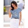 Print-Shirt INSPIRATIONEN "Print-Shirt", Damen, Gr. 36, blau (hellblau, jeansblau, bedruckt), 95% Viskose, 5% Elasthan, gemustert, mehrfarbig, bedruckt, Rundhals, Kurzarm, Shirts