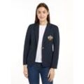 Kurzblazer TOMMY HILFIGER "HERITAGE CREST SLIM SB BLAZER" Gr. 36, blau (desert sky), Damen, Web, Obermaterial: 59% Polyester, 31% Viskose, 10% Wolle. Futter: 100% Polyester, unifarben, Blazer, mit Logostickerei