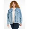 Jeansjacke TOMMY JEANS CURVE "CRV OVR TRUCKER JACKET CG4114", Damen, Gr. 5XL (50), blau (denim light), Web, Obermaterial: 99% Baumwolle, 1% Elasthan, unifarben, casual, oversize, Langarm, Jacken, Große Größen