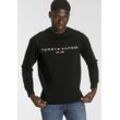 Sweatshirt TOMMY HILFIGER "TOMMY LOGO SWEATSHIRT", Herren, Gr. XXL (56), schwarz, Sweatware, Obermaterial: 70% Baumwolle, 30% Polyester, unifarben, bestickt, casual, normal hüftbedeckend, Rundhals, Langarm eingesetzt Rippbündchen, Sweatshirts, mit klassischem Rundhalsausschnitt