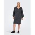 Strickkleid ONLY CARMAKOMA "CARMANIFESTA LS V-NECK DRESS KNT BF" Gr. L (50/52), N-Gr, grau (dunkelgrau melange detail:schwarz lace), Damen, Feinstrick, Obermaterial: 75% Polyacryl, 22% Polyester, 3% Elasthan, unifarben, Kleider