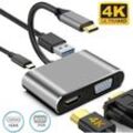 Typ-C zu hdmi und vga und usb und pd, 4 in 1 Typ c zu vga hdmi 4K uhd USB3.0 und PD3.0 Hub, usb c Adapter für MacBook Pro/iMac/Air Chromebook Pixel