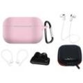 Cofi 1453 - Silikonhüllen-Set für AirPods Pro 2 / AirPods Pro 1 + Hülle / Ohrbügel / Umhängeband / Uhrenarmbandhalter / Karabiner Pink