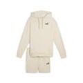 Trainingsanzug PUMA "SHORT HOODED RELAXED SWEAT SUIT 7" TR OP", Damen, Gr. L, weiß (alpine snow), Sweatware, Obermaterial: 68% Baumwolle, 32% Polyester, unifarben, sportlich, relaxed fit, Sportanzüge