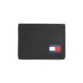 Kartenetui TOMMY JEANS "TJM HERITAGE LEATHER CC HOLDER", schwarz, Leder, Textil, Basic, Kleinlederwaren, Men Mini Geldbörse, Portemonnaie, Kartenhalter mit Logoflagge