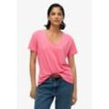 V-Shirt SUPERDRY "STUDIOS SLUB EMB VEE TEE", Damen, Gr. M, pink (azalea pink), Single Jersey, Obermaterial: 60% Baumwolle, 40% Modal, unifarben, casual, lässig geschnitten hüftlang, V-Ausschnitt, Kurzarm geschnittene Kante, Shirts, strukturiertes T-Shirt mit V-Ausschnitt und Stickerei