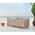 DELIFE Loungetisch Nizza 133x73 cm Rattan white washed Glasplatte, Loungemöbel