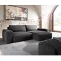 DELIFE Ecksofa Lanzo XL 270x180 cm Mikrofaser Schwarz Recamiere variabel mit Hocker, Ecksofas