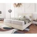 DELIFE Boxspringbett Dream-Well 180x200 cm Cord Beige mit Taschenfederkernmatratze und Topper Visco, Boxspringbetten