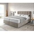 DELIFE Boxspringbett Dream-Fine 160x200 cm Mikrofaser Beige mit TFK Matratze und Visco Topper, Boxspringbetten