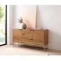 DELIFE Sideboard Loca 140x39 cm Akazie Natur 3 Schübe 2 Türen, Sideboards