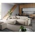 DELIFE Ecksofa Sirpio L 260x160 cm Cord Beige Recamiere variabel mit Hocker, Ecksofas