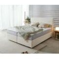 DELIFE Boxspringbett Dream-Well Plüsch-Cord Beige 160x200 cm TFK-Matratze Visco-Topper, Boxspringbetten