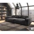 DELIFE Big-Sofa Sirpio XL 270x130 cm Mikrofaser Schwarz mit Hocker, Big Sofas