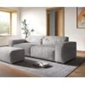 DELIFE Big-Sofa Sirpio XL 270x130 cm Cord Silbergrau mit Hocker, Big Sofas