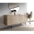 DELIFE Sideboard Wiara 180 cm Mango White Wash Metall Schwarz 4 Türen, Sideboards