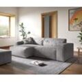 DELIFE Ecksofa Sirpio XL 270x170 cm Cord Silbergrau Recamiere variabel mit Hocker, Ecksofas