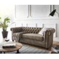 DELIFE Sofa Chesterfield 3-Sitzer 200x88 cm Vintage Taupe Couch, 3 Sitzer