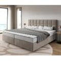 DELIFE Boxspringbett Dream-Fine Mikrofaser Beige 200x200 cm Bonell-Matratze PU-Topper, Boxspringbetten