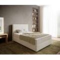 DELIFE Boxspringbett Dream-Well 120x200 cm Bouclé Creme-Weiß mit Matratze und Topper, Boxspringbetten