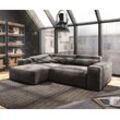 DELIFE Ecksofa Sirpio XL 270x170 cm Mikrofaser Khakibraun Recamiere variabel mit Hocker, Ecksofas