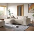 DELIFE Ecksofa Sirpio XL 270x170 cm Cord Beige Recamiere variabel mit Hocker, Ecksofas