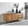 DELIFE Sideboard Stonegrace 175x45 cm Akazie Natur Schiefer 2 Türen 3 Schübe Fuß 20 cm, Sideboards