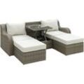 3-tlg. Polyrattan Gartenmöbel Set Gartengarnitur Garten-Set Sitzgruppe Loungeset Loungemöbel mit Beistelltisch Kissen Aluminium Hellgrau+Beige