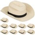 Relaxdays - 10 x Panamahut, cooler Strohhut im Mafia Look, Damen & Herren, Fasching, Bogart Hut mit schwarzem Stoffband, beige