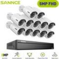 Sannce - 5MP Kit caméra de vidéosurveillance,Outdoor 4K H.265+ PoE nvr Video 16CH Audio Video Security Surveillance System 12Camera