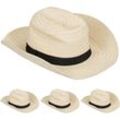 Relaxdays - 4 x Panamahut, cooler Strohhut im Mafia Look, Damen & Herren, Fasching, Bogart Hut mit schwarzem Stoffband, beige