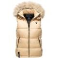 Steppweste MARIKOO "Eisflöckchen", Damen, Gr. M (38), beige, Obermaterial: 100% Polyester / Innenmaterial: 100% Polyester / Kunstfell: 90% Polyacryl, 10% Polyester, Westen, warme Steppweste mit abnehmbarem Kunstfellkragen