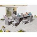 Garten-Essgruppe KONIFERA "Parla", braun (braun, grau), ausziehbarer Tisch, Polyrattan, Sitzmöbel-Sets, Gartenmöbel-Set, 2 der 6 Sessel sind verstellbar, Grau, Tischplatte aus Sicherheitsglas