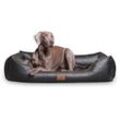 Tierlando ® LOUIS - Orthopädisches Hundebett aus gestepptem Kunstleder schwarz/ graphit 80 cm, 22 cm, 60 cm