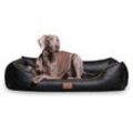 Tierlando ® LOUIS - Orthopädisches Hundebett aus gestepptem Kunstleder schwarz 80 cm, 22 cm, 60 cm