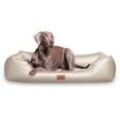 Tierlando ® LOUIS - Orthopädisches Hundebett aus gestepptem Kunstleder creme 1,2 m, 25 cm, 85 cm